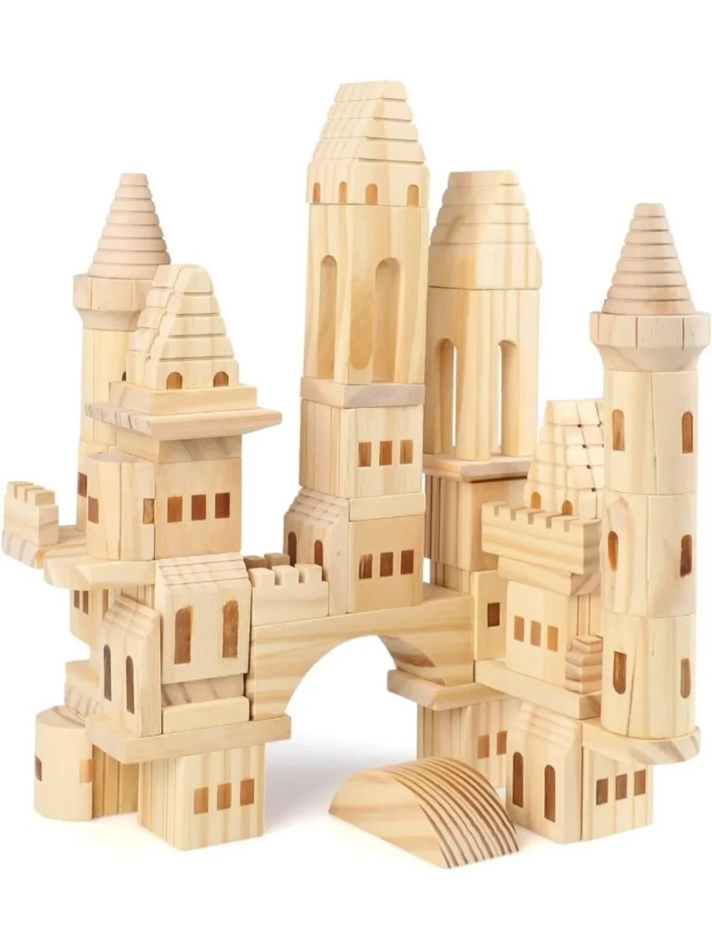 75-Piece Wooden Castle Building Blocks Set - Knights & Princesses for Kids